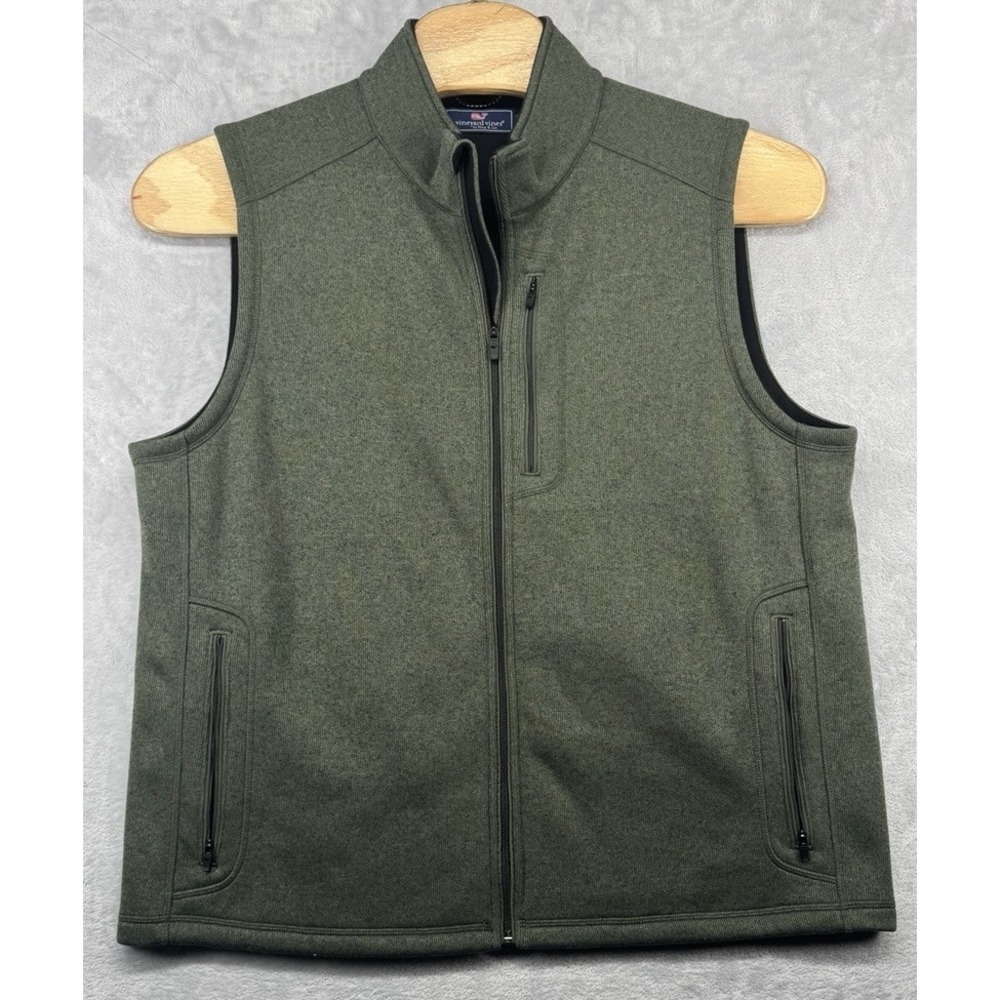 Vineyard‎ Vines Fleece Vest Green Full Zip Pockets Logo Men's Size XL READ